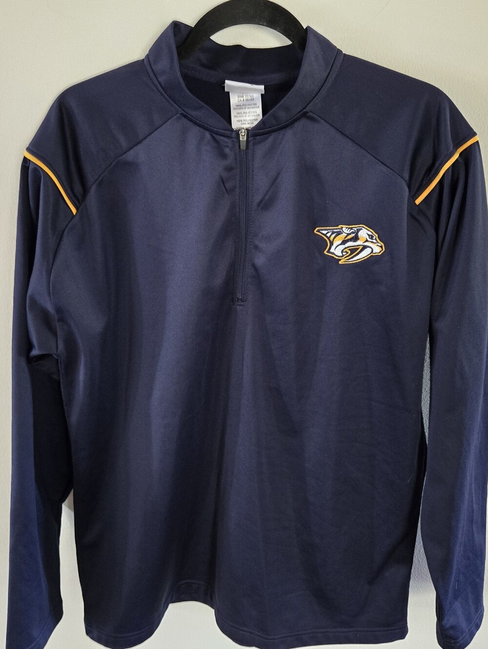 Nashville Predators NHL 1/4 zip Pullover Mens Large Logoed Navy With Gold Trim